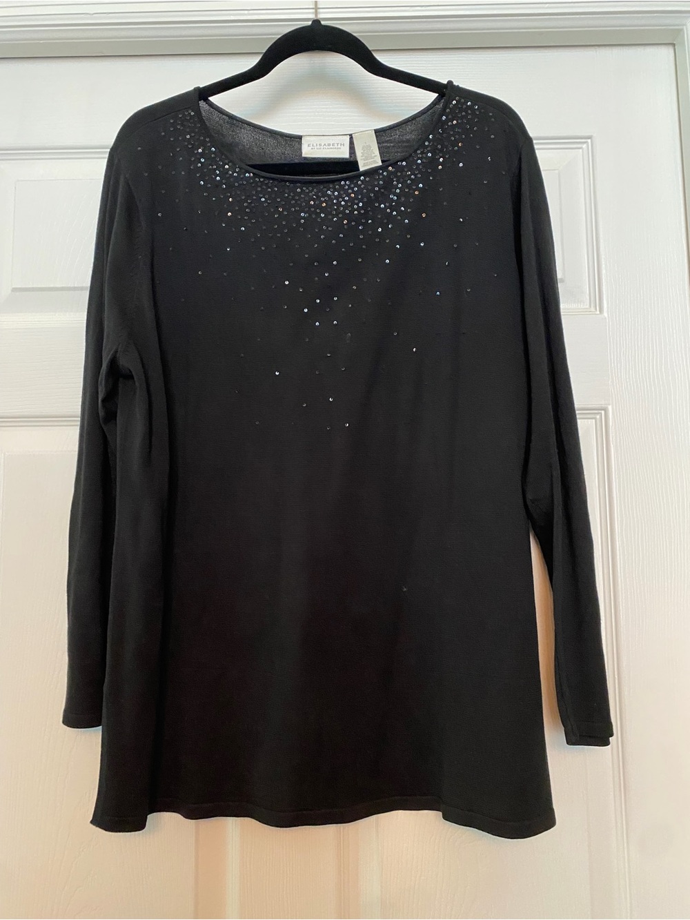 Liz Claiborne Black Sequin Scoop Neck Top
